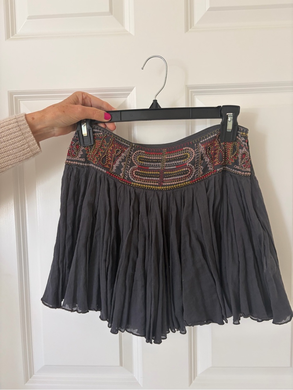 Free People Charcoal Skater Skirt with Embroidered Waistband